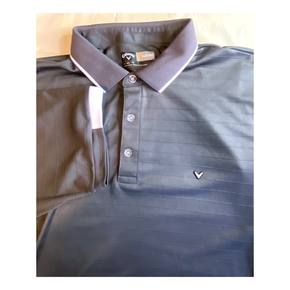 Callaway Opti-Dri Mens XL Charcoal Gray Textured Stripe Performance Golf Polo
